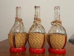 Lot of 3 Vintage Empty Chianti Wine Bottles Woven Straw Covered Fiasco Italy