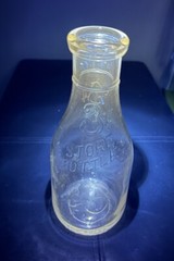 Vintage Milk Bottle 3 Cent Clear Glass Dairy Quart Bottle Cadmium Glow