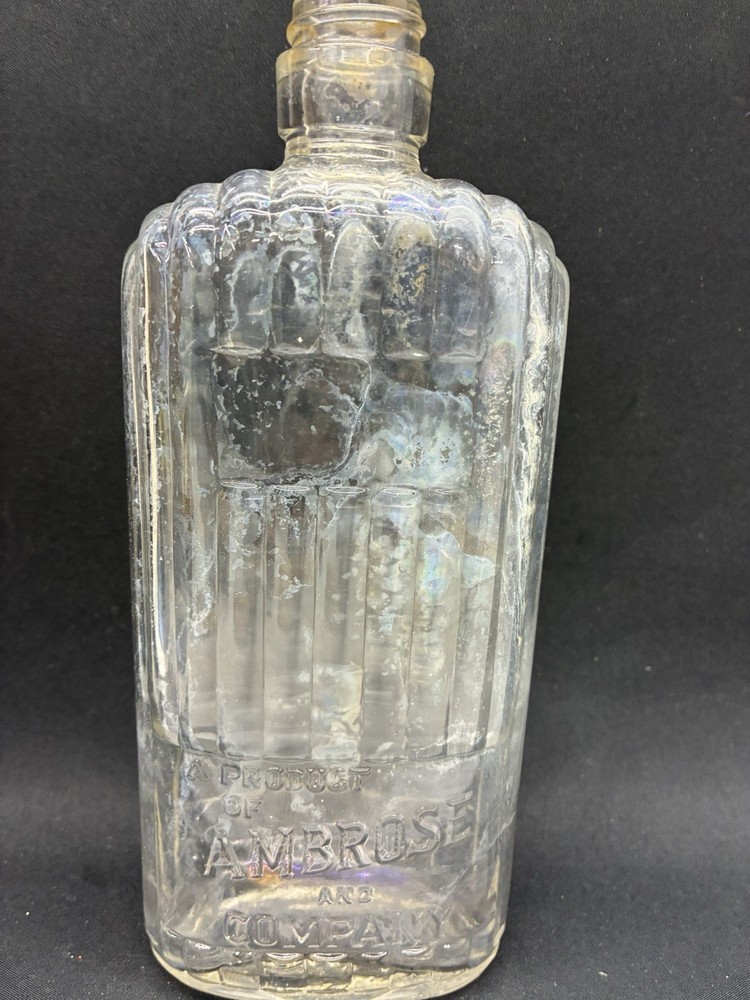 Antique Bottle Collectible Ambrose & Company Port Wine Bottle Ribbed Glass