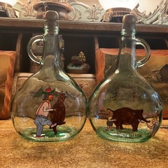Hand Painted Winter 1.5 Liters Glass Jug Wine Bottle Folk Art ( set of 2 )
