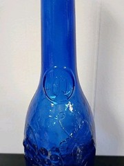 Vintage AM Cobalt Blue Glass Wine Bottle 12&Prime; Tall Embossed Grapes Leaves Cork