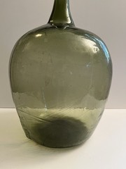 Vintage 20&Prime; Hand Blown Wine Bottle DemiJohn Antique Green Glass Rare