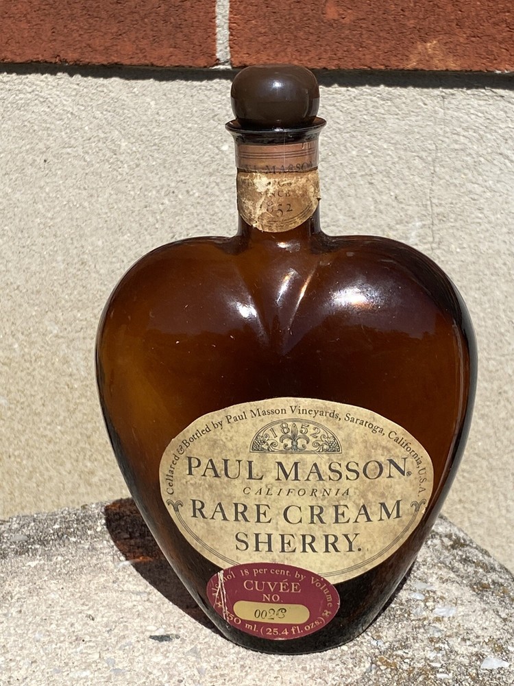 Vintage Wine Bottle PAUL MASSON RARE CREAM SHERRY Curve’e No. 002c Saratoga,CA.