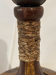 VTG Italian Leather Wrapped Decorative Wine Bottle w/ Wood Stopper RARE Italy