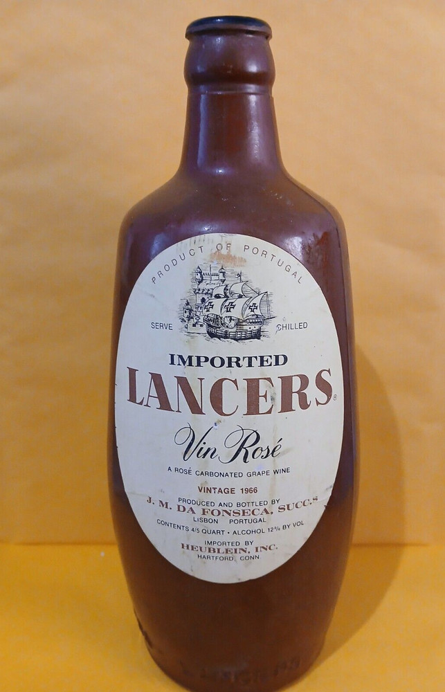 LANCERS 1966 VIN ROSE Brown Painted Glass Jug Portugal /JM Da Fonseca Empty