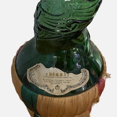 Vtg Empoli 34” Tall Glass Green Bottle Italy Chianti Swirl Cork Label Basket
