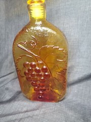 Vintage Amberina Glass Embossed Decanter Bottle Grape Design round Bubble top 14