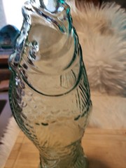 VTG Italian Fish Shaped Wine Bottle Aqua Glass Beach Nautical 13&Prime; . MINT