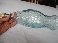 Fish Shaped Clear Light Blue Green Glass Italian Bottle13&Prime; Tall Empty Clean!