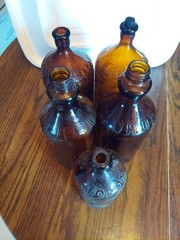 Clorox Vintage Glass Bottle, Brown Amber, One Small, 2 Medium Size And Two Large