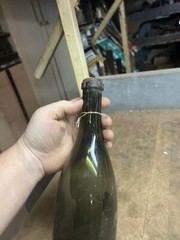 Antique Old Rare Early Empty Green Glass Wine Bottle High Kick Up W Paper Label