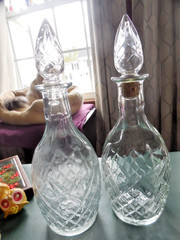 *2* 1967 Diamond Cut Glass Decanter London Winery Limited Ontario Canada w/Tops