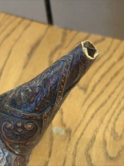 Vintage Tooled Leather Covered Wine Decanter 8” Tall Liquor MCM Oil See Photos