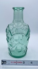 Vintage pressed green glass wine bottle, Embossed seal, Unique Shape, Canada