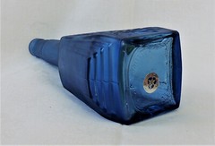 Vintage Blue Glass Bottle Square Shape 10 3/4&Prime;