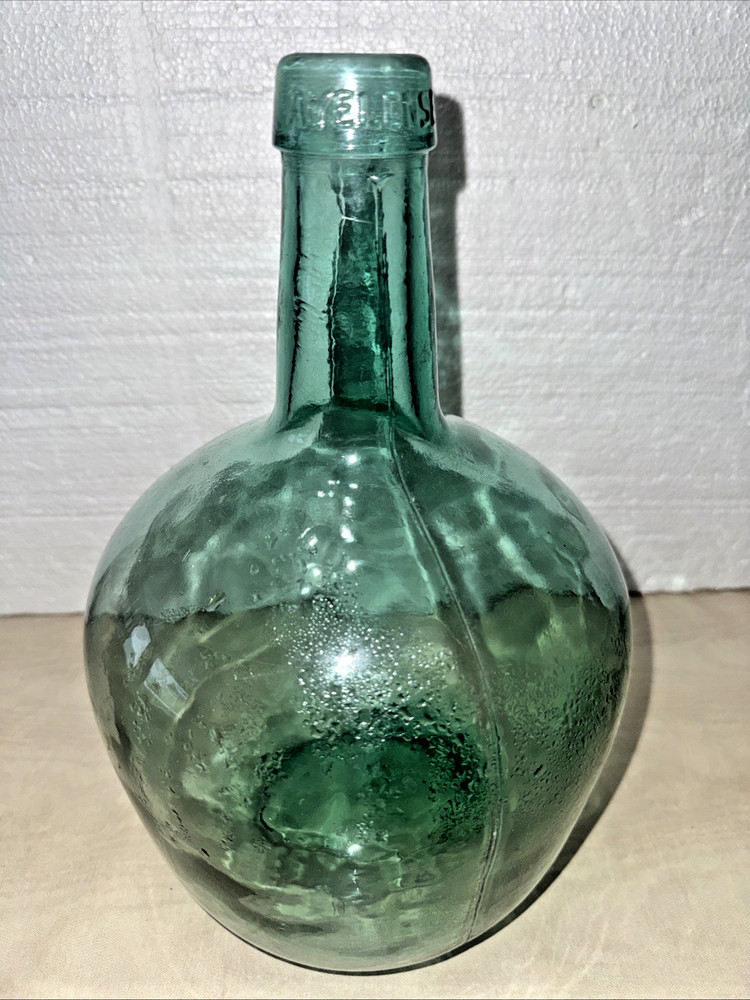 Large Aque Glass Ayelense Demijohn Wine Bottle 12” Vintage(J2)