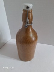 Vintage Stoneware Beer Bottle & Lancers Portugal Wine Bottle Painted Glass