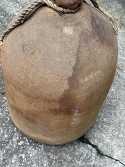 Antique French Glass Demijohn Carboy Wine Jug Orig Linen Cover