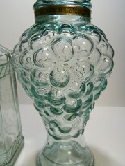 Vintage (2) Embossed Aqua Green Glass Ewer / Decanters 11.75&Prime; (Pinord) Excellent