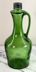 Vintage Green Glass 1.5 Liter Wine Decanter Jug Bottle W/Long Handle & Lid 12”