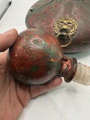 Vintage Antique Italian Leather Wrapped Wine Decanter Empty Made In Italy Unique