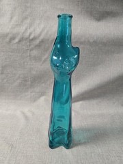 W/Cork! Happy Cat Moselland Green Cat Shaped Glass Wine Bottle 2023 Rheinhessen