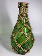 Macrame Wrapped Glass Wine Bottle Green Grapes Textured Gorgeous Half Gallon