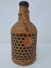 Vintage Portugal Wine Bottle Wicker Wrapped Empty Glass Bottle BIN27