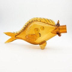 Vtg Amber Fish-Shaped Figural Collectible Wine Liquor Bottle Italy Self-Standing