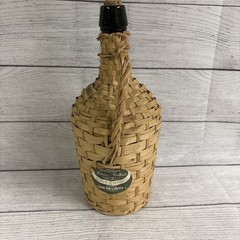 Vintage Wicker Covered Clear Wine Bottle with Rattan Handle Avelar Rose!!!