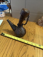 Vintage Tooled Leather Covered Wine Decanter 8” Tall Liquor MCM Oil See Photos