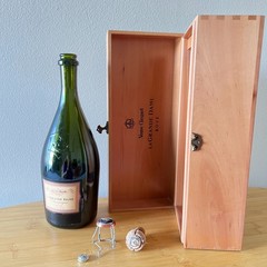 Empty 1989 Veuve Clicquot La Grande Dame Rose Bottle Wood Box Cork Wire Cage Set