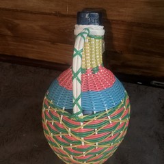 V Levante- Viresa Wine Bottle With Woven Scoubidou Wicker 11” Tall