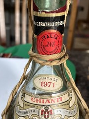 VINTAGE Empty 1971 Chianti Wine Bottle With Rattan Wrap Quart Bottle!