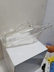 1966 London Winery Ltd Boat in Glass Wicker Basket Wine Bottle, With Handle