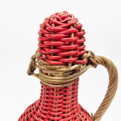 Vintage Scoubidou? Red Wine Bottle Plastic Woven Wicker