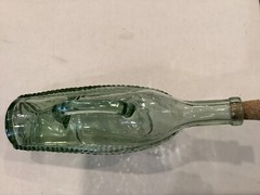 Vintage Wine Bottle Decanter Basket Pattern Greenish Hue Hand Blown