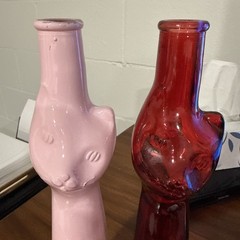 Lot Of 2 Happy Cat Riesling German Wine Bottles Red Pink 13”