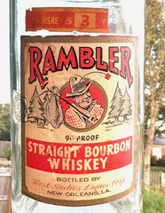 RARE ANTIQUE ORIGINAL  » RAMBLER  » WHISKEY PAPER LABEL EMPTY BOTTLE!!