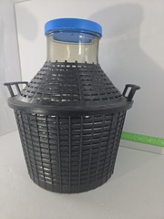 Rare Old Demijohn Clear Glass Plastic Basket (Made In Italy) 14.25&Prime;t X 13.25&Prime;w