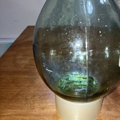 Antique Green Hand Blown Torpedo Round Bottom Glass Bottle 13” Cork Stopper