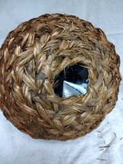 19th Century French Wine Demijohn Reed/Grass Wrapped Brown Glass 11&Prime; Tall #2