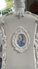 Vtg upcycle style French Country Glass Decanter Bottles White Blue Toile Decor