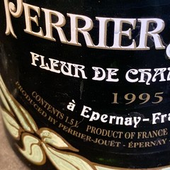 1.5L 1995 Perrier Jouet Brut Fleur de Champagne Empty Bottle W/ 4 Glasses
