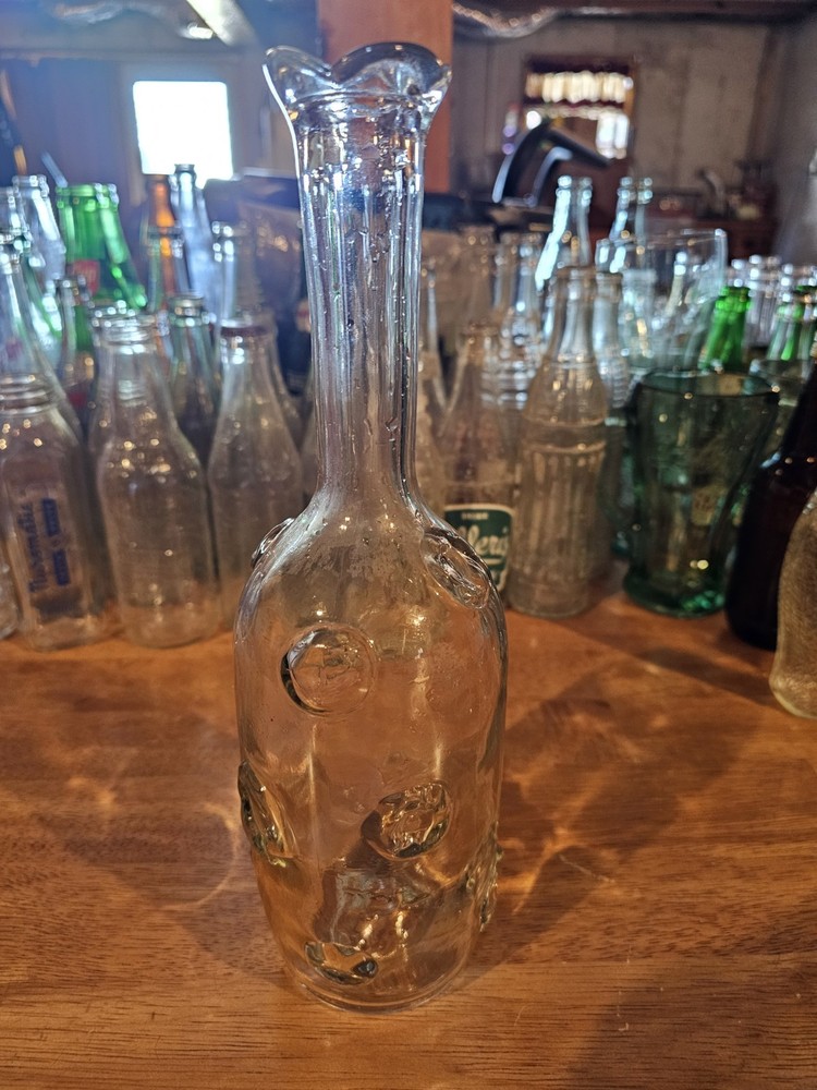 Unique 1957 Clear Wine Bottle/Decanter w 11 Raised Dimpled Circles, 24oz., NICE!