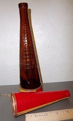 Vintage unusual bottle with leather covering, cool collectible, 11 x 3 inches