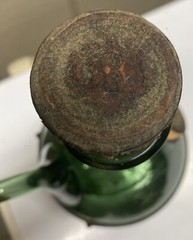 Vintage 1930’s Hand blown Leather Wrap Italian Green Glass Decanter Wine Bottle