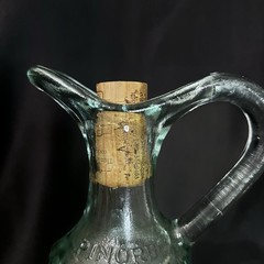 Vintage Pinord Mid-Century Grape Cluster Glass Decanter Bottle Sturdy W/ Handle