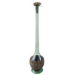 Vintage Demijohn Wine Bottle Carafe Decanter Green Glass Wicker Basket Wrap 20&Prime;