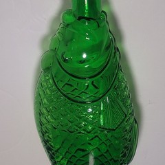 Vintage Fish Shaped Dark Green Glass Italian Wine Bottle Decanter 13&Prime;H F Mark